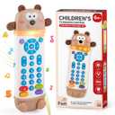 Baby Remote Control Toy with Silicone Teether, Realistic Lights & Sounds, 3 Languages (English, Spanish & French), Baby Musical Toys Gifts for Boys Girls 6 Month+ (Brown Bear)