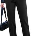 GRAPENT Corduroy Pants for Women High Wasited Straight Leg Elastic Waist Stretchy Casual Work Pants Fall Winter Trousers (Small, Black)