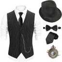 EFORLED 1920s Mens Costume Fedora Hat,Gatsby Gangster Vest,Vintage Pocket Watch,Pre Tied Bow Tie,Tie (X-Large)