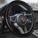 HAOKAY Top Grade Black Genuine Leather Steering Wheel Cover Women Men, Luxury Steering Wheel Cover for Cars, SUVS and Trucks, Universal 14.5-15 inch