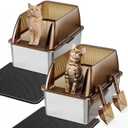 Tripamin 15 XL Stainless Steel Cat Litter Box Enclosure, XXL Stainless Steel High Sides with Lid, Extra Large Metal Cat Litter Box (Transluce, 1-pc XX-Large)