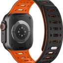 Compatible with Apple Watch Band 49mm 46mm 45mm 44mm 42mm 41mm 40mm 38mm, Magnetic Silicone Sport Breathable Strap for iWatch Ultra 3/2/1 SE3 Series 11 10 9 8 7-1 (49/46/45/44/42, Black/Orange)