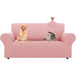 LURKA Stretch Loveseat Sofa Slipcovers 1 Piece Couch Covers for Sofa Furniture Protector Full Sofa Covers with Elastic Bottom for Kids and Dog (Medium, Pink)