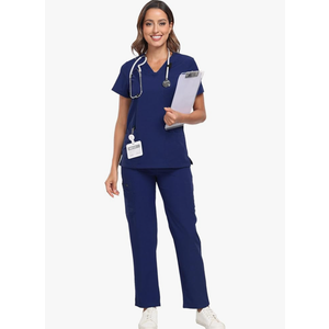 Scrubs for Women Sets, Stretch V-Neck Scrub Top & Cargo Pants with Multi Pockets, Anti-Wrinkle M Navy Blue