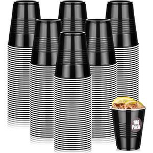 100 Pack Black Plastic Cups 12 oz,Disposable Cups for Party,Heavy Duty Drinking Cup,Graduation Shot Cups for Wedding Birthday Beer Taste Serving Snack Sample Tastings Barbecues Picnic