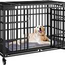 54 Inch Heavy Duty Dog Crate with WheelsIndestructible Escape-Proof Dog Cage for Large Dogs, Extra Large XL XXL Indestructible Dog Crate with Removable Tray. (53.1"L x 30.0"W x 32.3"H, Black)