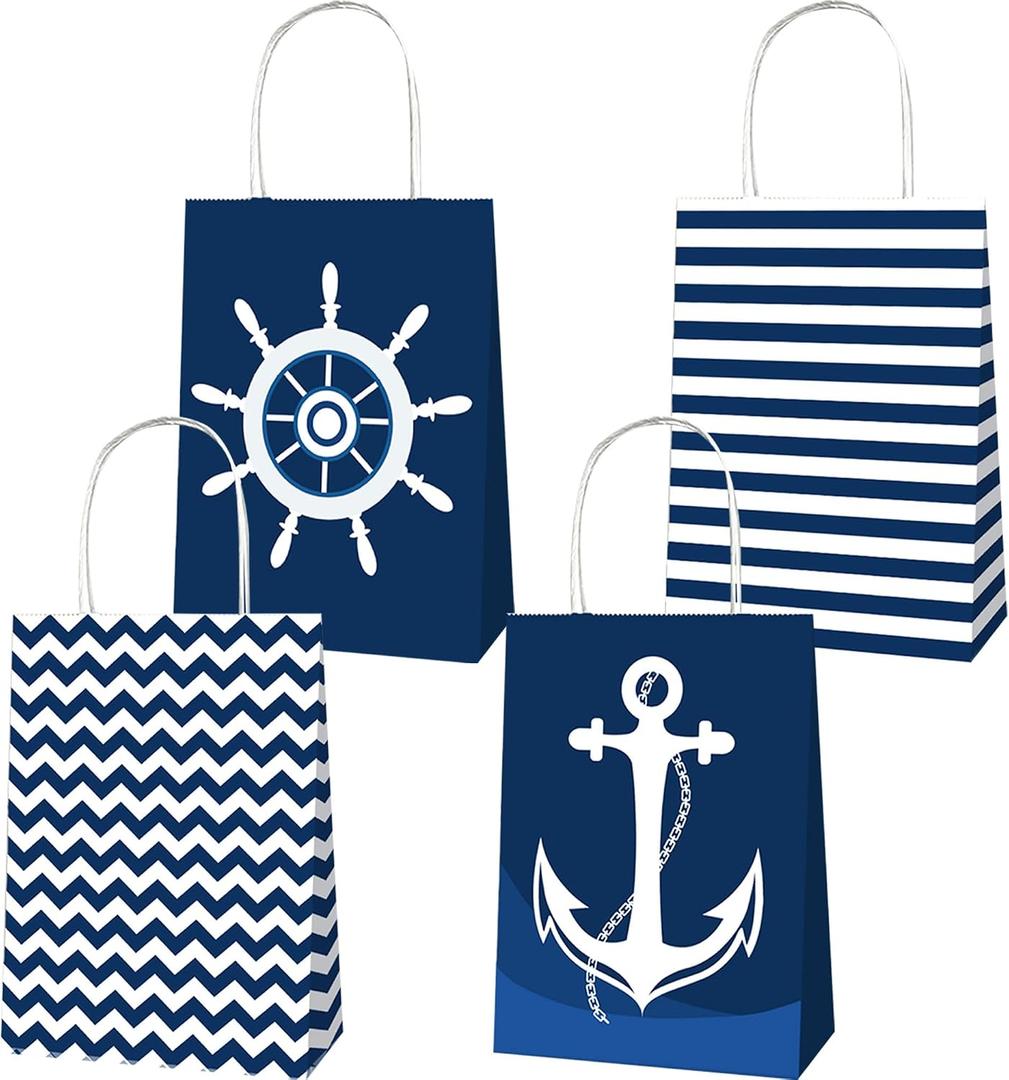 2 x BACH AND BOUJEE 12 PCS Sailor Nautical Party Favor Gift Bags Blue Nautical Goodie Candy Bags Boxes for Ahoy It's a Boy Sailor Baby Shower Birthday Party Favors Supplies, 1 Count