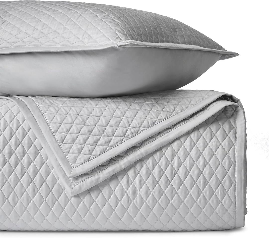 BIOWEAVES 100% Organic Cotton Quilt King Size - Diamond Stitched Quilted bedspreads - All Season Oversized Coverlet Set - GOTS Certified Bedding Set | 1 Quilt & 2 Pillow Shams (Glacier Grey)