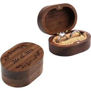 molchagar Wedding Ring Box, Wood Ring box for Proposal, Rustic Mr & Mrs Carve Engagement Ring Holder Gift for Wedding Ceremony