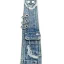 Denim Tie, Distressed Denim Necktie with Pockets, Grunge Style Metal Chain Necktie (Blue)