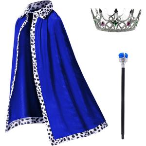 King Costume for Kids Robe Crown Scepter Set Boys Royal Prince Cape Dress Up Cosplay (One Size)