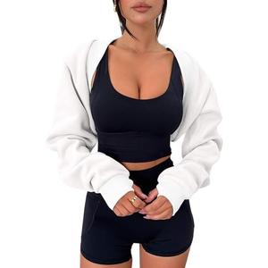 Zwurew Women's Bolero Shrug Long Sleeve Cropped Sweatshirt with Thumb Hole Workout Shrugs Open Front Y2K Tops 2026 White, M