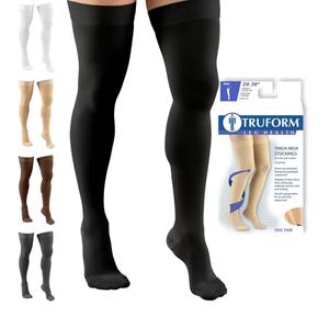 Truform 20-30 mmHg Compression Stockings for Men and Women, Thigh High Length, Dot Top, Closed Toe, Black, Medium