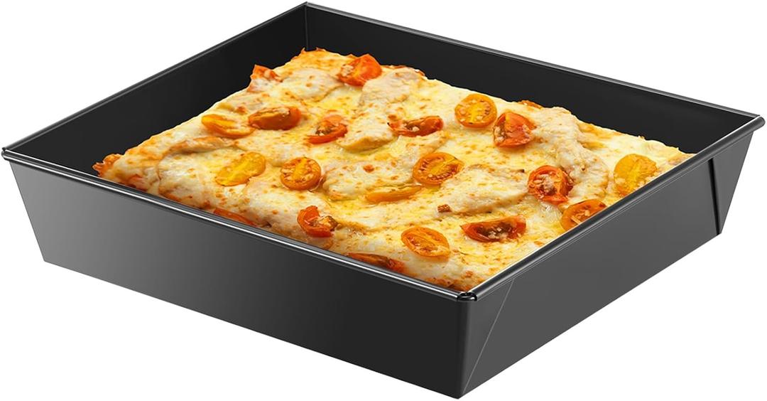1 Pcs Detroit Style Pizza Pan 10 x 8 x 2.4 Inch Non Stick Rectangle Deep Pizza Pans Pre Seasoned Sicilian Style Pan Dish Bakeware Kitchenware (Black)