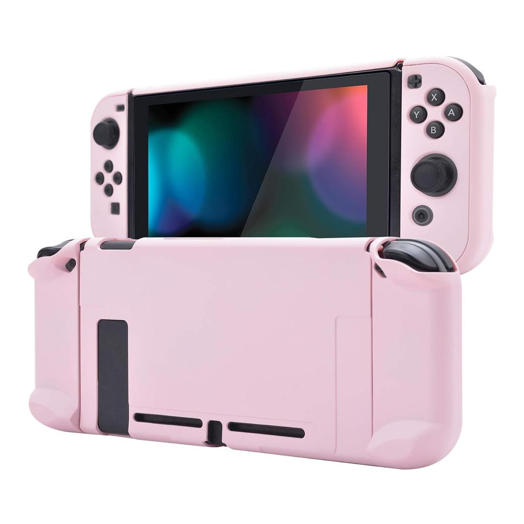 eXtremeRate PlayVital Back Cover for Nintendo Switch Console, NS Joycon Handheld Separable Protector Hard Shell, Dockable Protective Case for Nintendo Switch  Peach Blossom Pink
