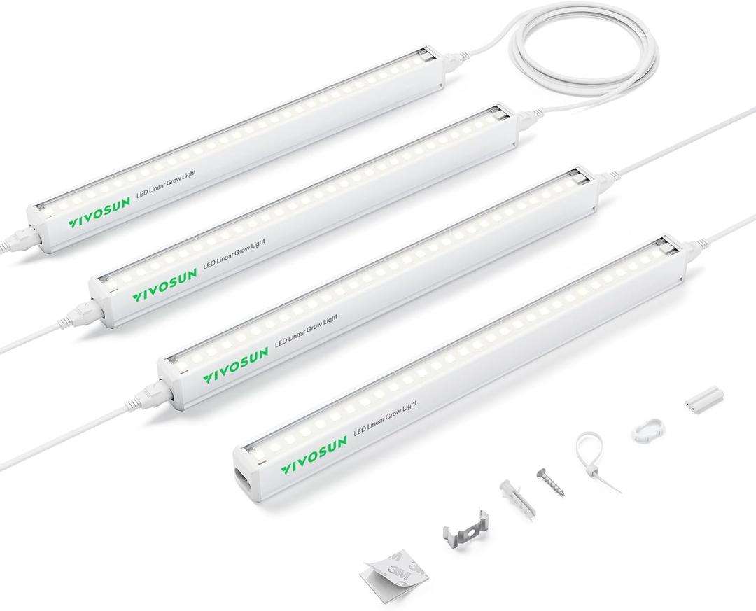 VIVOSUN T5 Grow Lights for Indoor Plants, 5000K Full Spectrum 24W(4 X 6W), 1FT LED Plant Light Strip for Seed Starting, Greenhouse, Hydroponics, SGS Compatible, Linkable, 4-Pack