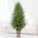 4FT Cypress Tree Artificial Prelit Artificial Emerald Green Arborvitae Potted Faux Shrub Bush UVResistant Fake Evergreen Privacy Tree with Light for Indoor Outdoor Décor