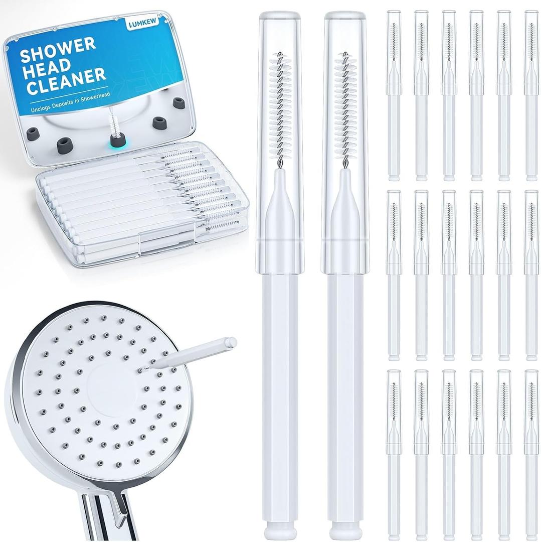 Lumkew Shower Head Cleaning Brush for Small Hole,Multifunctional Shower Head Cleaner Tool Anti-Clogging Nozzle with Storage Boxes, Showerhead Cleaning Brushes Picks for Household Bathroom, White