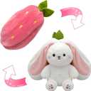 Bunny Stuffed Animal, Strawberry Reversible Cuddle Bunny Plush Doll with Zipper, Cute Soft Rabbit Toys Pillow for Kids and Adults, Easter Bunnies Plushies Gifts (13.80 inches)