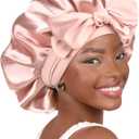 YANIBEST Silk Bonnet for Sleeping Women Satin Bonnet Double Layer Satin Lined Hair Bonnet with Tie Band Curly Hair (Large, Blush Pink)