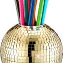 4 Inch Disco Ball Pencil Pen Holder for Desk Accessories Sequin Plastic Makeup Brush Holder Organizer Multifunctional Pencil Cup Disco Flower Vase for Home Office Classroom Decor(Gold)