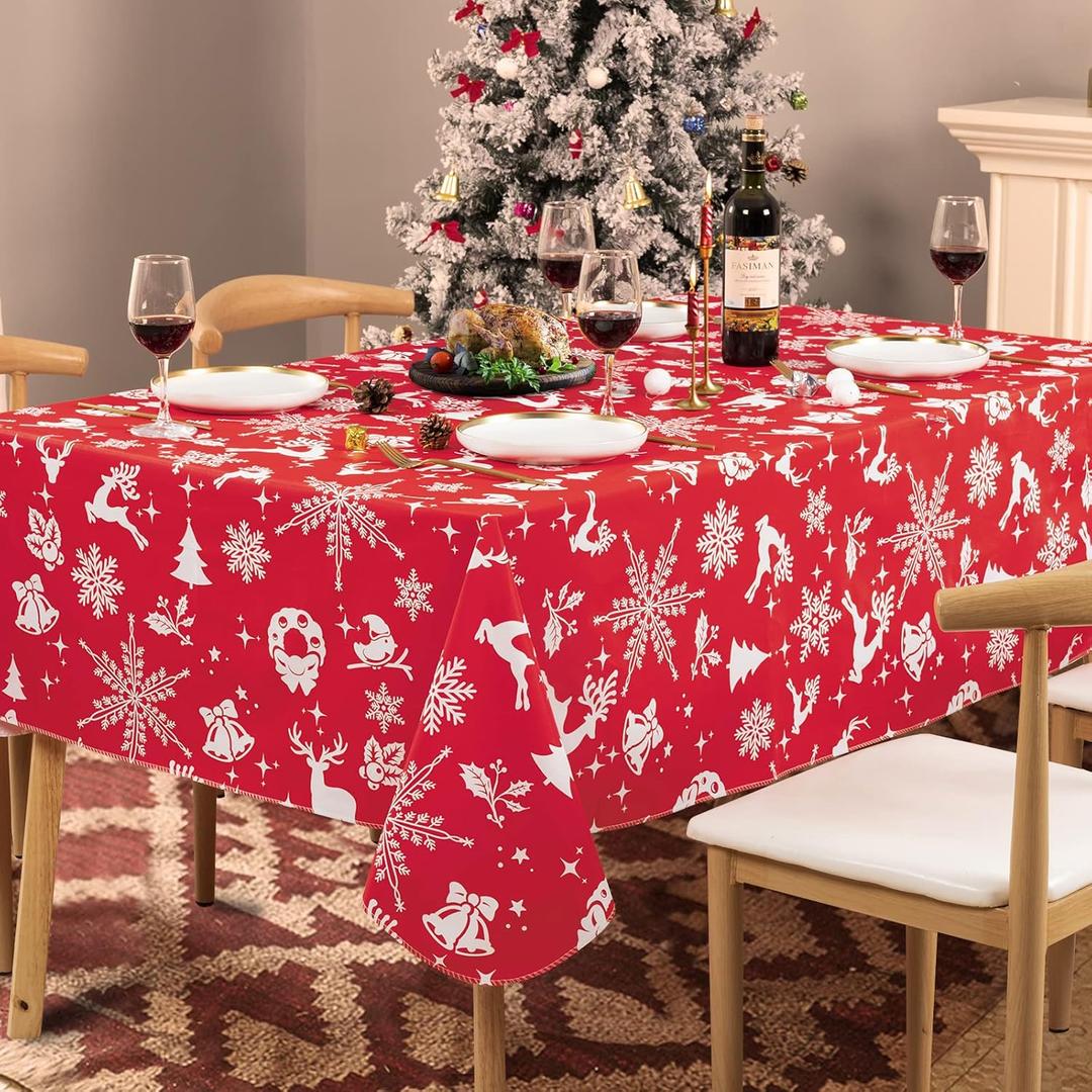 UMINEUX Christmas Tablecloth with Flannel Backing, Waterproof Wipeable Vinyl Table Cover for Xmas Parties/Wedding/Holiday/Decoration Use - Table Clothes for Rectangle Tables(60x120 Inch, Elk)