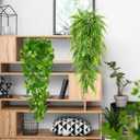Palonu Artificial Hanging Plants for Shelf, 4 Pack Fake Potted Greenery Plant Faux Mandala Vine, String of Pearls, Ivy Vine,Persian Grass Fern in Pot for Desk Home Bathroom Farmhouse Room Table Decor