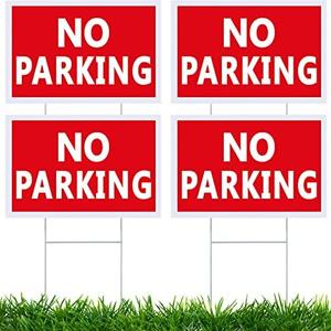Juexica 4 Pcs No Parking Signs with Stand 8 x 12 Inches Double Side No Parking Yard Sign with Stakes Weather Resistant Waterproof for Driveways (Red Print White)