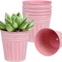 vensovo 4 Inch Pink Metal Rustic Flower Pots - 6Pcs Small Galvanized Planters with Drainage Hole and Rubber Plug, Rustproof Metal Bucket Plant Pots Farmhouse Vintage Style for Decor