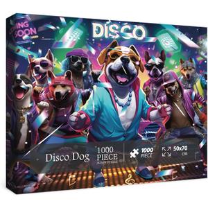 Funny Dog Puzzles 1000 Pieces for Adults, Animal Dogs Jigsaw Puzzles Hip Hop, Dance Puppy Bulldog Jigsaw Puzzle Collage Puzzles as Family Game