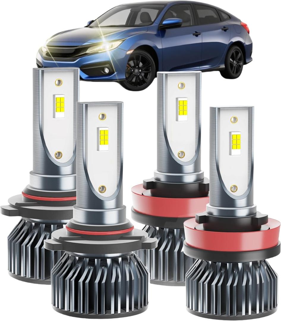 Civic Dedicated Accessory, Fit for 2016 2017 2018 2019 2020 2021 2022 Civic,6000 K Dedicated H L, Plug and Play, No Errors, Pack of 4