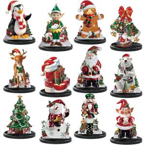 Yousoontic 12 Pcs Christmas Wooden Table Centerpieces Decorations Santa Claus Snowman Polar Bear Penguin Nutcracker Elk Wooden Signs Tabletop Centerpieces Home Decor for Xmas Holiday (Classic)