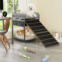 kepptory Dog Window Perch with Stairs and Storage, Bunk Dog Bed with Folding Pet Ramp for Dogs Cats, Pet Sofa Chair with Pet Stairs Ramp for Office