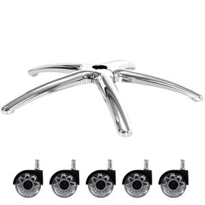 Frassie 28 Inch Office Gaming Chair Metal Base Replacement Part with 5 Wheels, Heavy Duty 2500 Lbs Wide Chair Legs Computer Desk Chair Base (Silver)