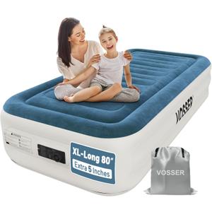 VOSSER Twin Air Mattress with Built-in Pump, Fast & Easy Inflation/Deflation Inflatable Mattress, Foldable Blow Up Mattress with Storage Bag, Inflatable Bed for Home, Camping & Guests (Twin XL 15''(Standard Height))