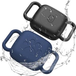 Dog Collar Holder for Tile Mate 2024, 2 Pack Waterproof Silicone Case for cat pet Necklace Dropper, Scratch Resistant Dustproof Cover for Tile Tracker,Black/Blue