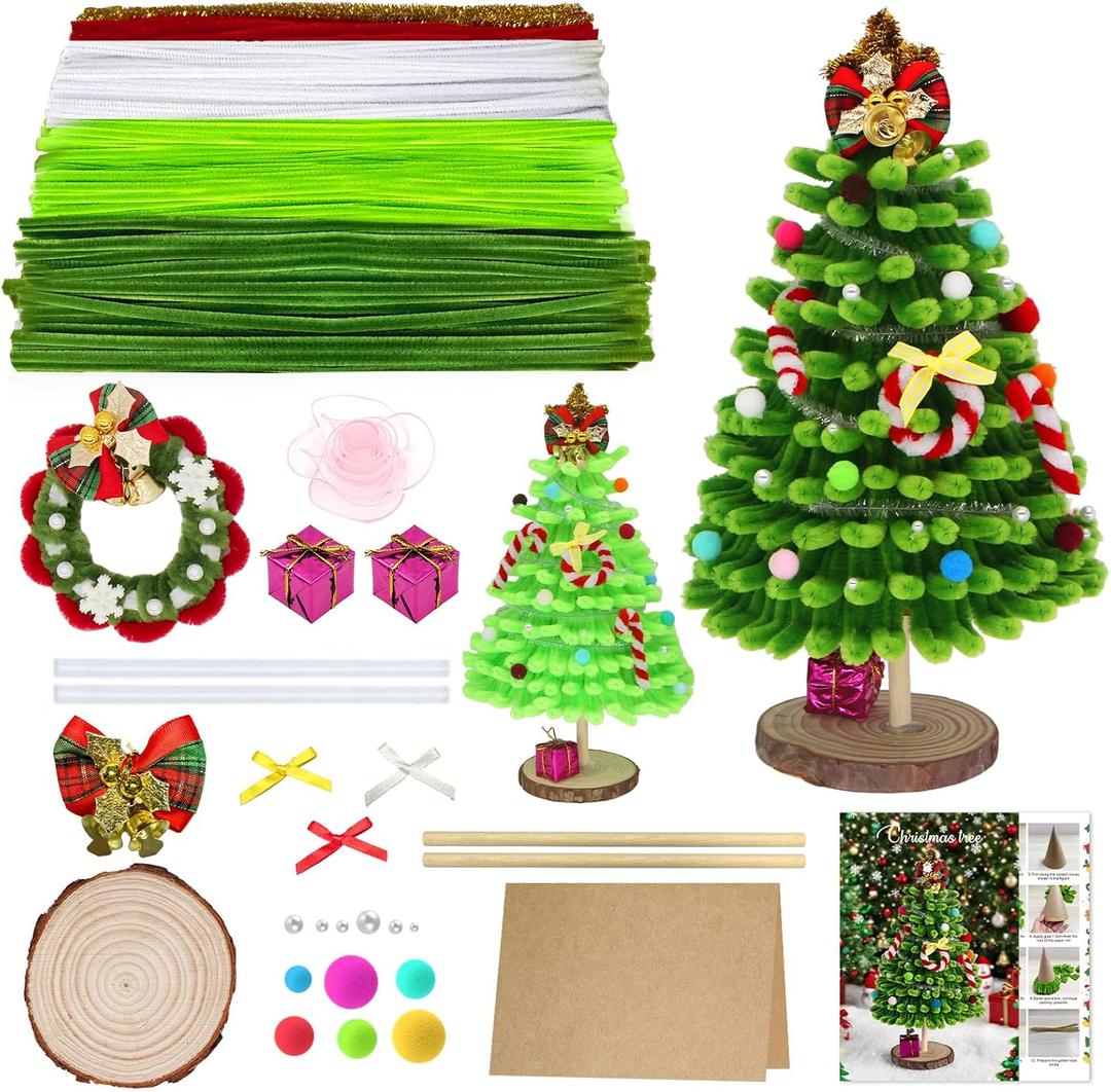 Pipe Cleaners for Making Christmas Tree, 483 Pcs Christmas Pipe Cleaners in 5 Colors, Including a Variety of Accessories, Chenille Stems for DIY Decorations, Arts and Craft Supplies (Light green)