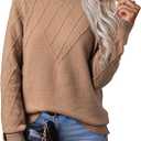 EVALESS Womens Sweaters Trendy Casual Crewneck Long Sleeve Cable Knit Lightweight Oversized Fall Sweaters Pullover Tops L