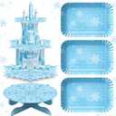 Zopeal 5 Pcs Snowflake Cupcake Stands Party Decorations 3 Tiers Blue Castle Cupcake Stand 1 Tier Snowflake Cake Holder 3 Pcs Winter Snow Cake Serving Trays for Birthday Princess Party Supplies