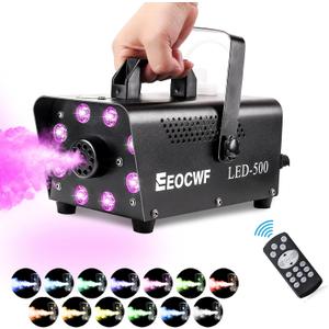 EEOCWF Portable 500W Fog Machine, Professional Smoke Machine with 8 LED Lights 2-in-1 Wireless Remote Control, Automatic Spray Fog Machine, Mini Stage Fogger for Wedding Christmas Party Stage Show