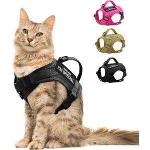 Forestpaw Cat Harness Escape Proof for Walking, Adjustable Cat Vest Harness with Soft Mesh Padded, Tactical Cat Harness with Control Handle, Molle Patches, Black (Chest 12-17",Neck 8.0-12.5",5-20LB)