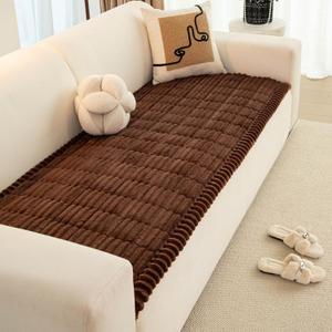 vctops Striped Couch Cover Super Soft Corduroy Sectional Sofa Cover Washable Non Slip Sofa Slipcover Furniture Protector for Kid Dog Pet,1 Piece (Brown,27"x82")