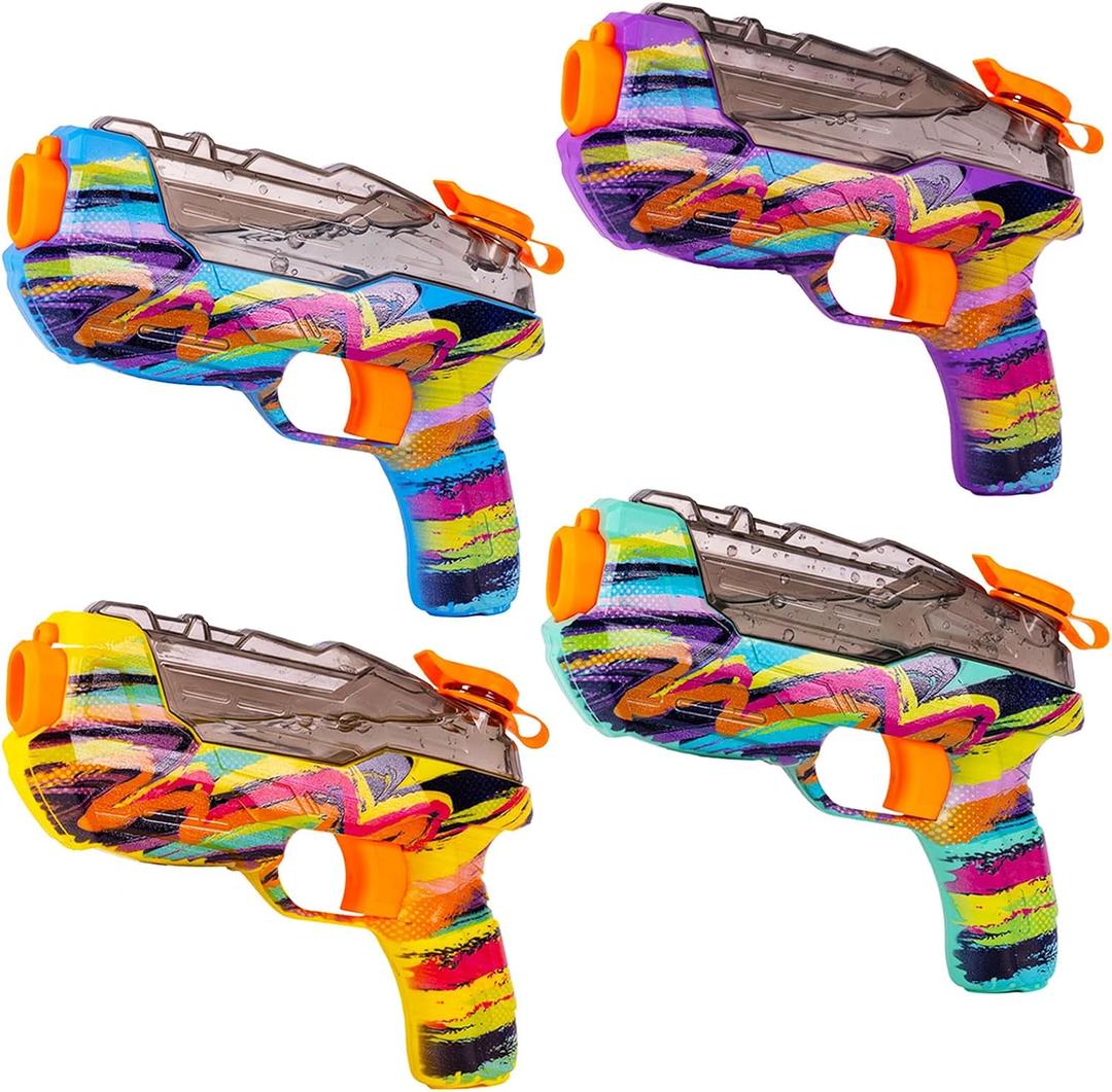 4 Pack Water Gun for Kids Adults, Watercolor Squirt Gun with Trigger, Long Range Water Pistol, Super Water Blaster Soaker Toys for Outdoor Play, Pool, Beach, Yard, Summer Party