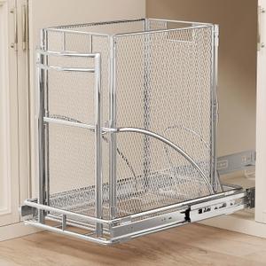Cabinet Trash Can Pull Out Kit, Heavy Duty Under Sink Garbage Can Pull Out Track + 7 Gal Bin, Under Cabinet Slide Out Organizer, Trash Can Drawer Slide for Counter, Botes de Basura para Cocina (Silver)