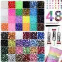48000Pcs Resin Rhinestones for Bedazzling Kit, 48 Color 3mm Flatback Gems for Crafting Diamond Art with 3Pcs 10ml Jewelry Glue & Tools for Nail Book Painting Accessories (Red)