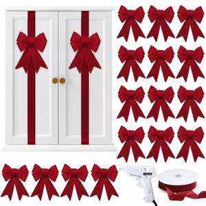 Daifunli 16 Pcs Christmas Cabinet Bows DIY Kitchen Velvet Cabinet Ribbons Bows for Kitchen Dining Door Home Holidays Decoration(Burgundy,Velvet)