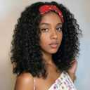 BECUS Shoulder Length Curly Headband Wig for Black Women - Glueless Synthetic Wavy Half Wig - Beginner Friendly Wear and Go Wigs for Gym, Work, and Date Night - Heat Resistant (Natural Black-12 Inch)