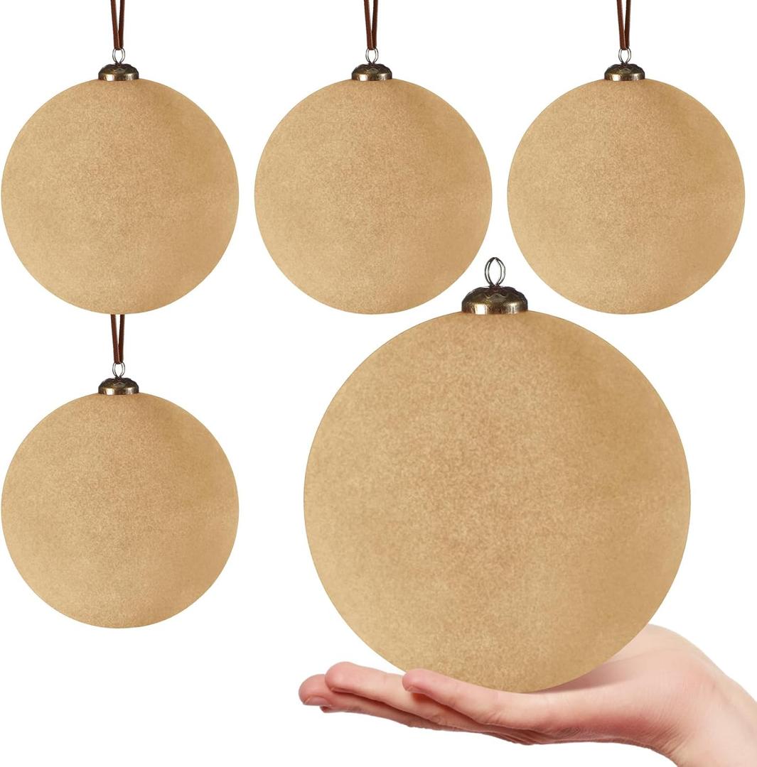 8 Pcs Large Velvet Christmas Balls 6 Inch Christmas Tree Decorations Xmas Ornaments Balls for Family Holiday Wedding Party Xmas Tree Hanging Decoration (Light Khaki)