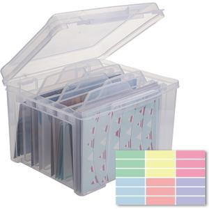 WRVCSS Greeting Card Storage & Organizer Box with 6 Removable Dividers for Holiday Birthday Get Well Cards Photos, Crafts, Scrapbooking(Clear)