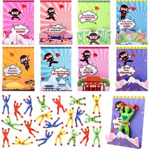 Valentines Day Cards for Kids, 32 Pack Valentines Day Gifts for Kids Classroom with Sticky Wall Climbing Ninjas, 3D Valentines Day Exchange Cards for Boys Girls School Party Supplies Greeting Cards